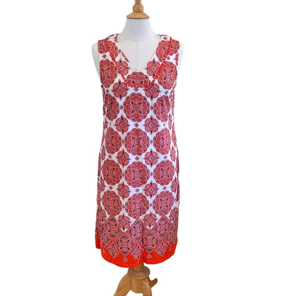 IZOD Bright Orange Mandala Print Sleeveless Dress, Sporty, Athleisure, Size L
